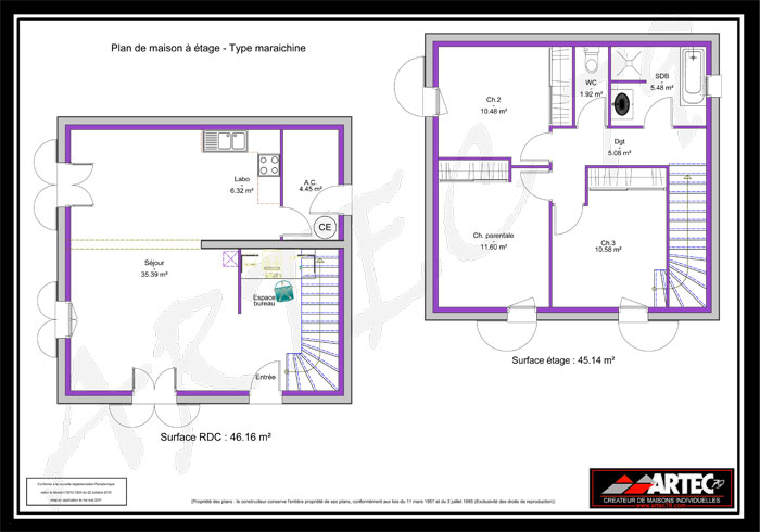 plan maison 3 chambres avec etage