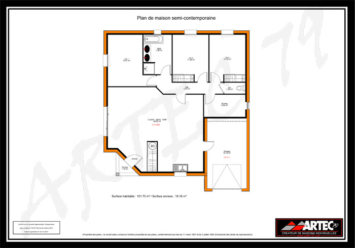 plan maison contemporaine 3 chambres