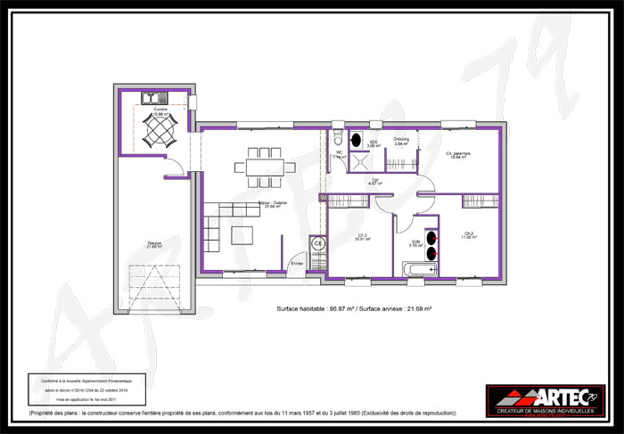 plan maison contemporaine 3 chambres