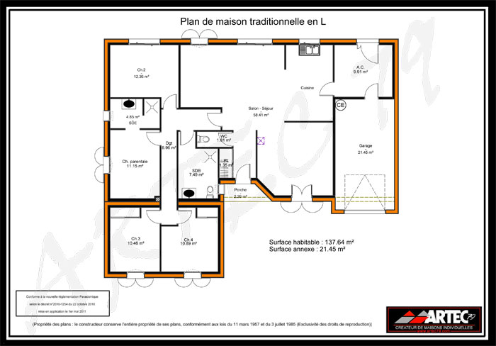 plan maison simple 4 chambres